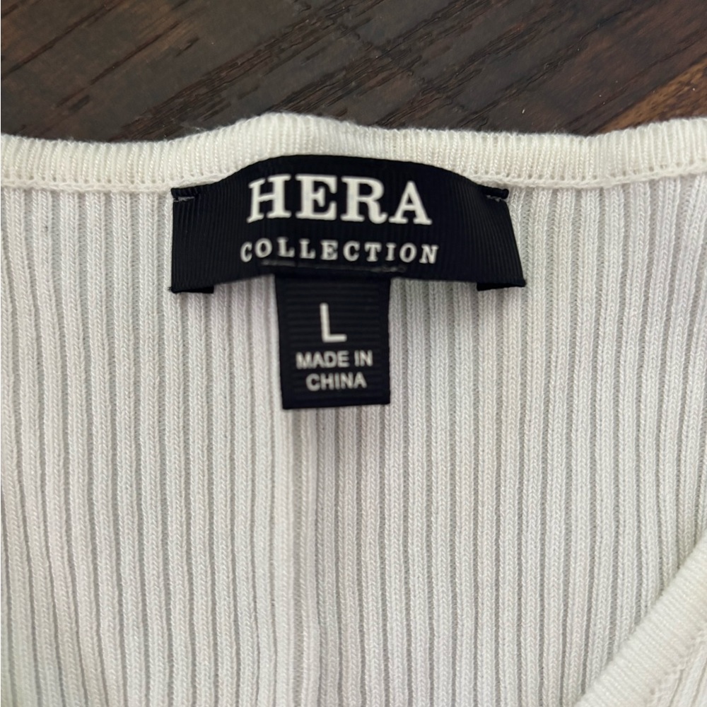 Hera Collection Cream Ribbed Button-Up Crop Top - Picture 2 of 2